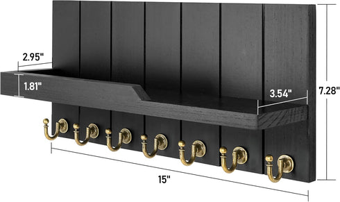 Rebee Vision Decorative Key and Mail Holder for Wall - Farmhouse 15 Inches Floating Shelf with 7 Key Hooks