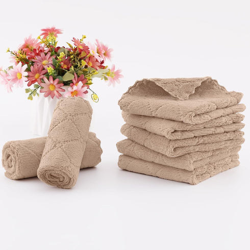 12 Pack (10 10 Inches, Homaxy Kitchen Dish Cloths x Tan), Super Soft and Absorbent Coral Velvet Dish Towels, Nonstick