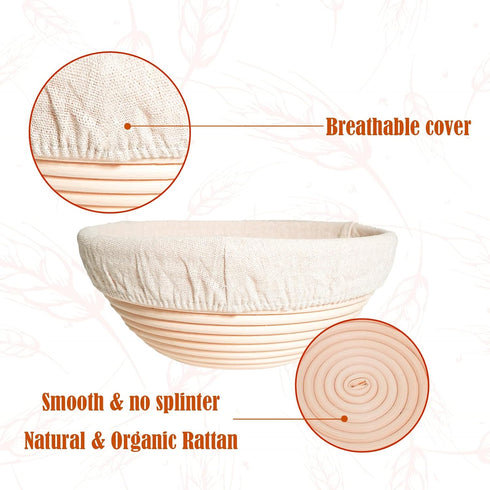 Bread Proofing Basket Set of 2,8 Inch & 9 Inch Round, Ratten Basket Bowls with Bread Making Tools Supplies for Sourdough Baking Fermentation Basket Gift Kits. by Unihopper