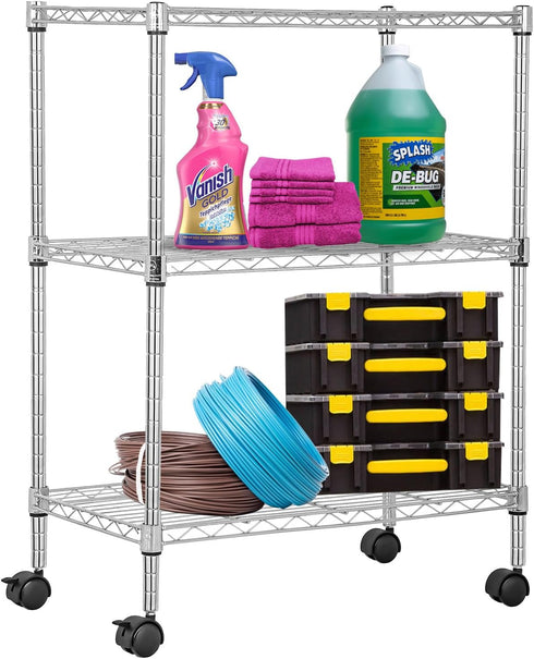 PayLessHere | 3-Tier Wire Shelf with Wheels | 23"x13"x31" | Chrome |
