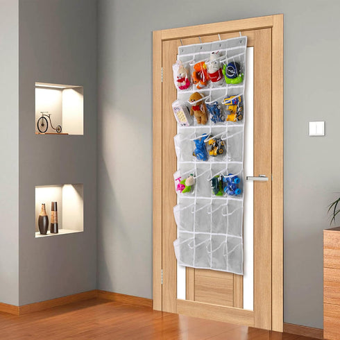 24 (64" 19") GOMAJI Over the Door Pocket Hanging Shoe Organizer, Space Saving Hanging Storage Holder, Gray, X
