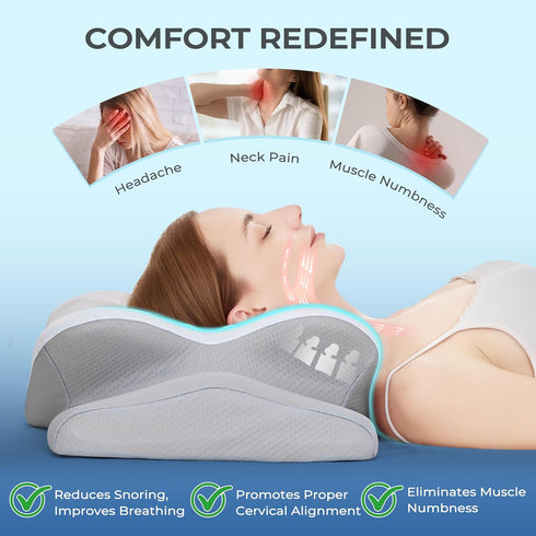 BDEUS Cervical Pillow for Side Sleepers, Neck Pillow for Sleeping, Memory Foam Ergonomic Pillow for Neck Pain Relief