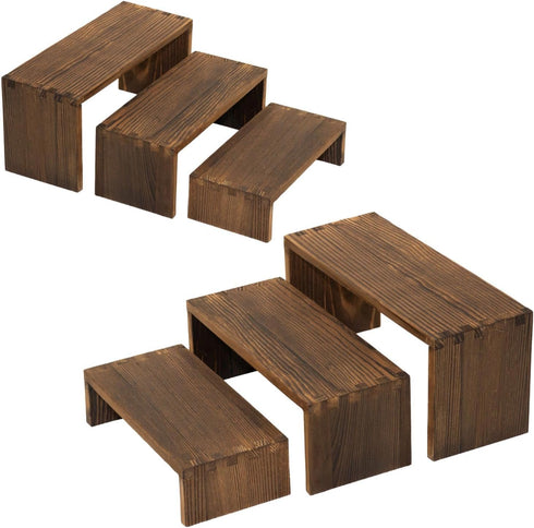 Jerbikas 3-Tier Wood Display Riser 2 Set, Tiered Display Stand for Food, Kitchen,