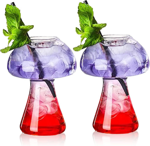 SuproBarware Wine Glasses, Creative Mushroom Shaped Cocktail Glass Cup Set of 2, 250ml/8.5oz