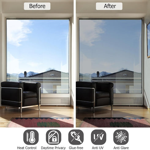 HIDBEA One Way Privacy Window Film, Daytime Privacy Sun Blocking, Anti UV Reflective Window Tint Film, Silver