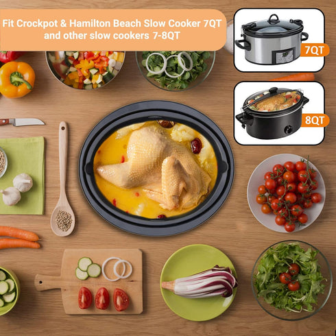 Silicone Liners - Fit for Crock Pots/Slow Cookers 7-8 Quart, Reusable/BPA Free/Leakproof Cooking Accessories for Oval