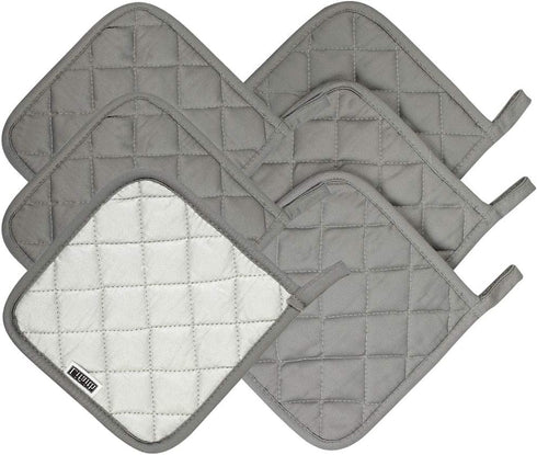 6 Pack Cotton Pot Holders Set, 7 Inch Heat Resistant Hot Pads for Cooking and Baking, Dark Grey