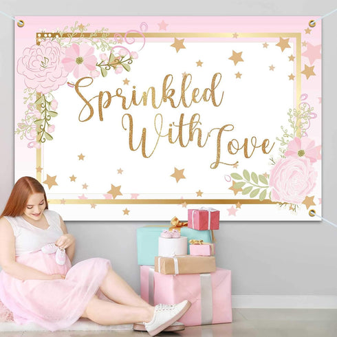 Sprinkled with Love Backdrop Banner, Baby Shower Party Decorations for Boy Girl, 6x4ft