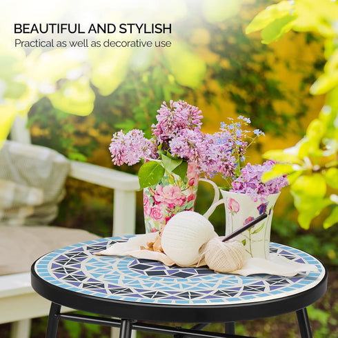 Bonnlo Sea Mosaic Side Table for Living Room and Outdoor Use