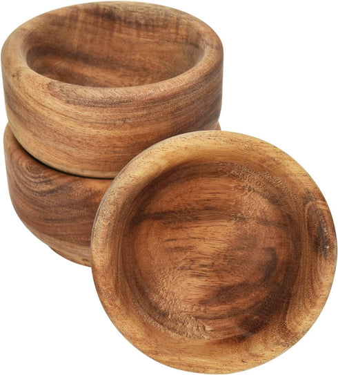 Acaica Wood Tiny Mini Condiment Cups, Set of 3 Pinch Bowls for Dip Sauce, Nuts, and Appetizers