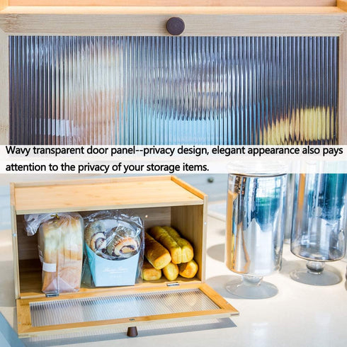 Counter-Large ETMI Bamboo Bread Box for Kitchen Capacity Bread Storage Container Farmhouse Bread Box with Window Bread