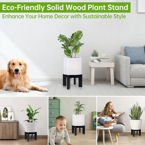 2 Pack 5-18 Inch (2 Pack-Black) Wood Plant Stand Indoor Holders for Plants, Sturdy Flower Pot Stands Plants Shelf