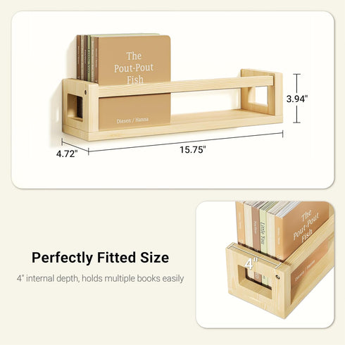 TidyCorner Upgraded Thick Floating Shelves - Multi-Use Wall-Mounted Bookshelves for Kids and Nursery, Ideal for Books