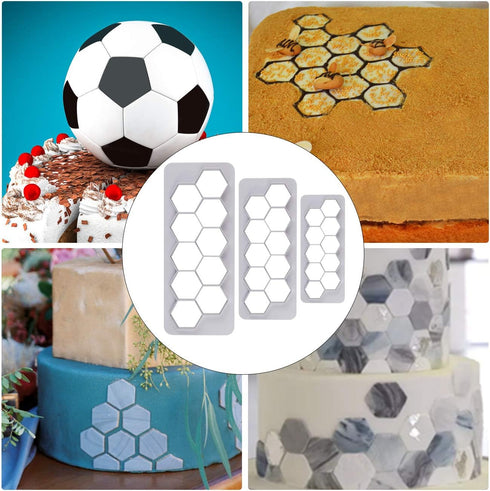 Mity rain Hexagon Cookie Cutter - Geometric Multicutter, 3 Size Football Cake Fondant Biscuit Cutters