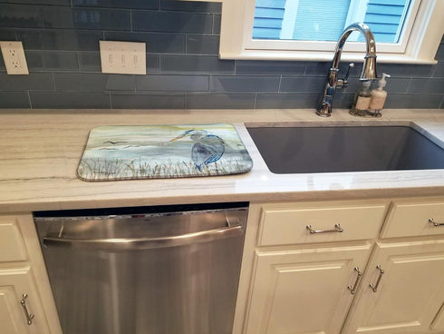 Caroline's Treasures SC2007DDM Blue Heron Watercolor Dish Drying Mat, Absorbent Kitchen Counter Pad 14 x 21", Multicolor