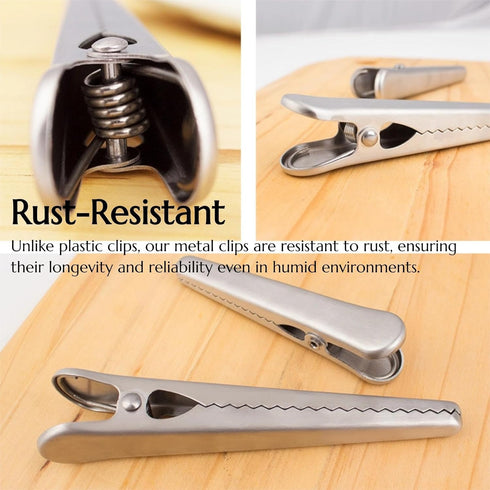 KINTEGOOD 6-Piece Set, Heavy Duty Stainless Steel Food Clips Alligator Style Bag Sealing Clips for Snacks, Bread