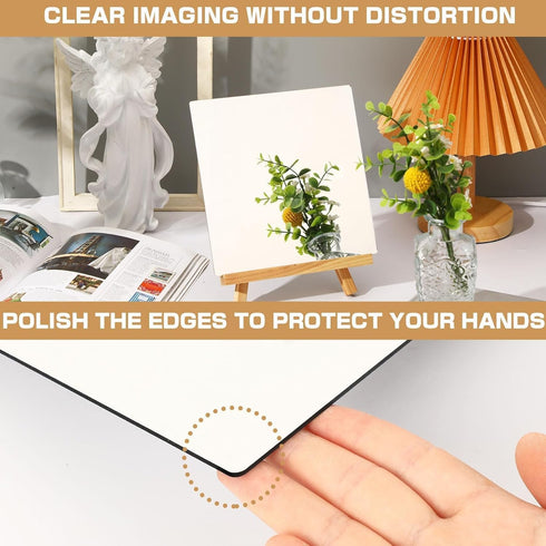JUNEBRUSHS 4 Pack Self Adhesive Acrylic Mirror Tiles, 8 x 8 Inch Flexible Plastic Mirror Sheets, 2MM Thick