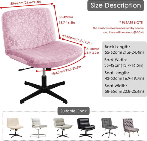 Armless Criss Cross Chair Cover Pink Chair Slipcover Office Desk Chair Covers Velvet Embossing Mid Back Wide Seat