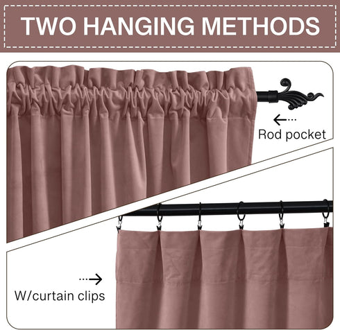 W52 L90, 2 StangH Mauve Rose Velvet Curtains for Bedroom, Nursery Girls Home Decor Room Darkening Thermal Insulated