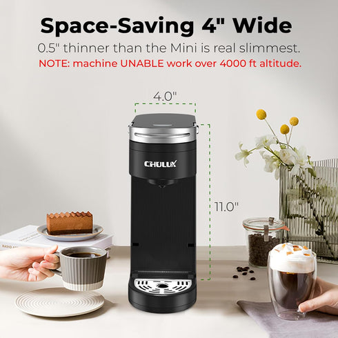 7.3" 6 12oz CHULUX Slim Single Serve Coffee Maker for K Pods, One Cup Coffee Maker Fits Travel Mugs, Coffee Machine