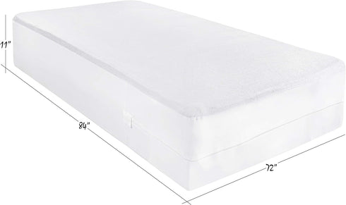 Masirs Zippered Mattress Encasement - Waterproof, Breathable, Noiseless, Machine Washable, Soft Terry Top