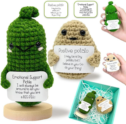 CrazyHome Positive Potato, Emotional Support Pickle Combo | Handmade Crochet Positive Vegetables 2PCS