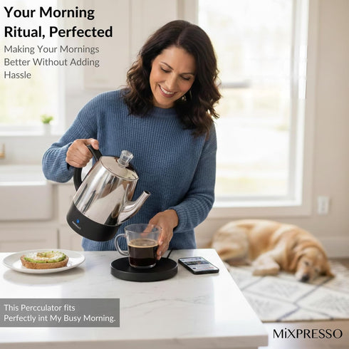 4 Mixpresso Small Electric Percolator Coffee Pot Cup Stainless Steel - Coffee Percolator Electric with Keep Warm