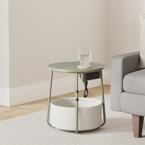 ULET228C04 VASAGLE LILEA Collection - Side Table with Charging Station, Round End Table with Fabric Basket, Nightstand