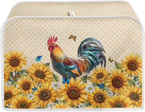 Sunflower Roosters Chickens Toaster Oven Covers, Quilted Polyester Fabric Dust-proof Cover for Small Appliances