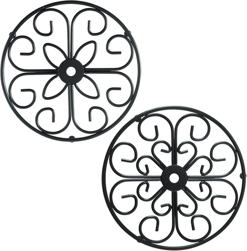 Heart Trivets - Set of 2, 8 Inch Round Black Heat-Resistant Metal Teapot Trivet for Kitchen and Dining