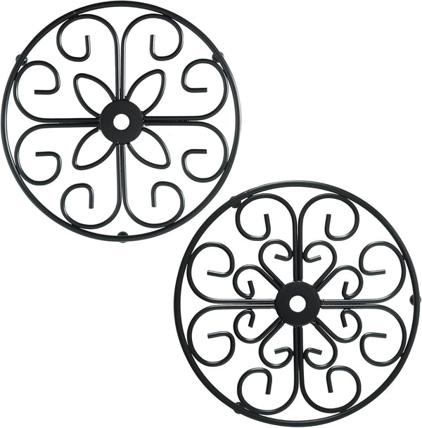 Heart Trivets - Set of 2, 8 Inch Round Black Heat-Resistant Metal Teapot Trivet for Kitchen and Dining