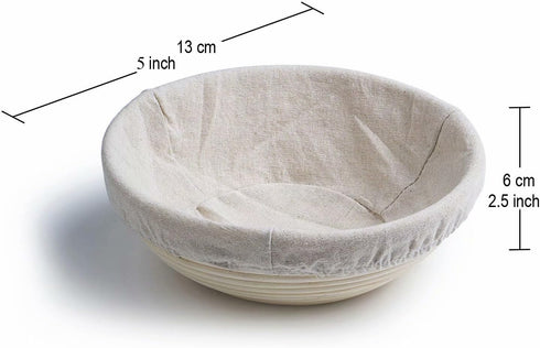5 Inch Round Banneton Bread Proofing Basket 2 pcs, Handmade Natural Rattan Cane Brotform with Linen Liner Cloth