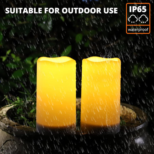 Set, 3.25" 6" NURADA Large Outdoor Solar Powered Candles - Flameless Pillar Waterproof Rechargeable Candle White Resin