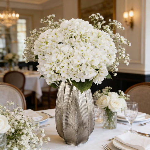 5Pcs Kimuras Cabin White Hydrangea Artificial Flowers Real Touch Latex Fake Hydrangeas Flower, Lifelike Faux Bouquet