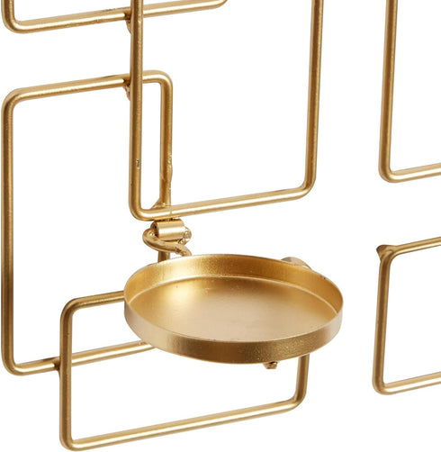 79 2 Set 2, 5"W, 13"H, Deco Metal Geometric Tealight Plate Wall Sconce, of Gold