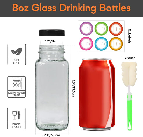 STARSIDE 8 oz Glass Juice Bottles with Lids,6 Pack Reusable Glass Drink Bottles,240ml Water Bottles for Milk,Juicing,Kombucha,Ginger,Beverage Glassware,Juice Drinking Jars by STARSIDE