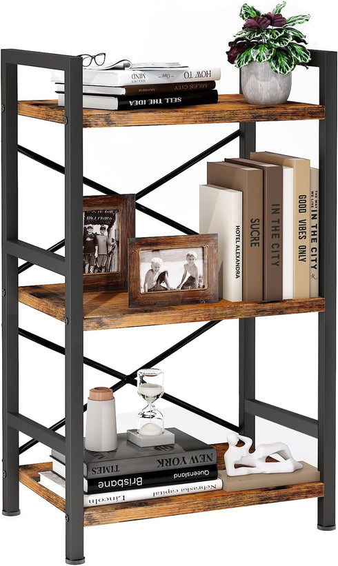 Homeiju Bookshelf, 3 Tier Industrial Bookcase, Metal Small Bookcase for Living Room and Home Office