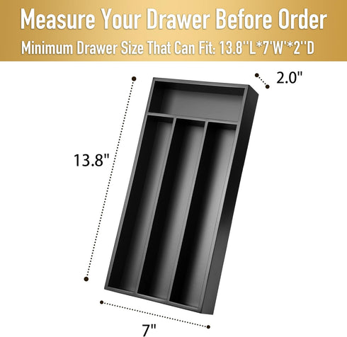 Silverware Organizer Small Bamboo Kitchen Drawer Organizer Utensil Organizer Silverware Holder Cutlery Organizer in drawer Flatware Organizer Tray (Black 4 Slots) by Conflech