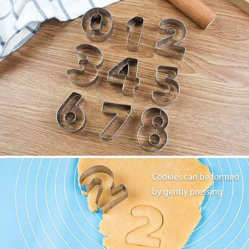 9-Piece Stainless Steel Cookie Cutter Mold Set, Small Numbers for DIY Fondant Chocolate Biscuits