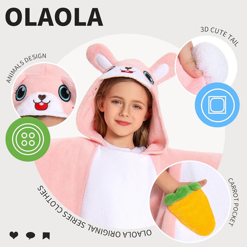3-12 OLAOLA Bunny Hooded Kids Beach Towels for Years Boys Girls, Soft Absorbent Kids Hooded Bath Towel Wrap, Toddler