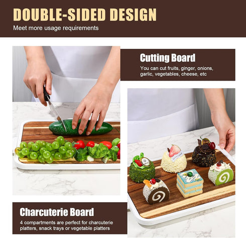 20 12 8.5 Inch Countertop(White) Baderke Easter Gift Acacia Wood Deviled Egg Platter with Lid Base Holes x Round