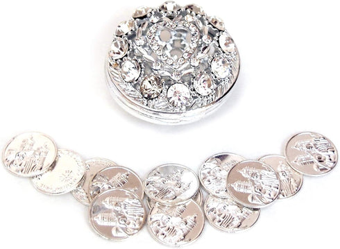 Round Rhinestone Wedding Arras with Coins Set, Silver
