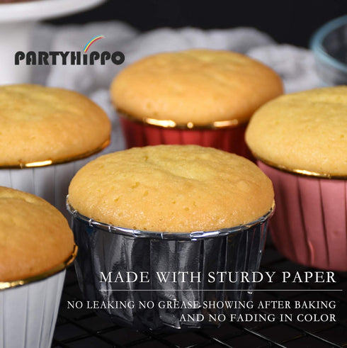 Party Hippo Disposable Foil Muffin Liners, Gold Aluminum Cupcake Holders, 50 pcs Little Baking Cups (Coffee), 3.5 Oz