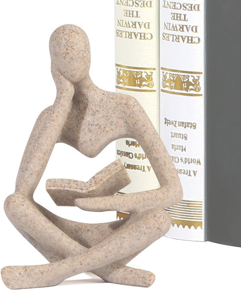 Small Bookshelf Decor Coffee Table Sculpture Abstract Thinker Statue Reading Figurine Modern