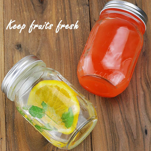2 Pack 16oz Showvigor Regular Mouth Mason Jars Glass Canning Jars with Airtight Lids for Preserving, Jam, Honey, Jelly