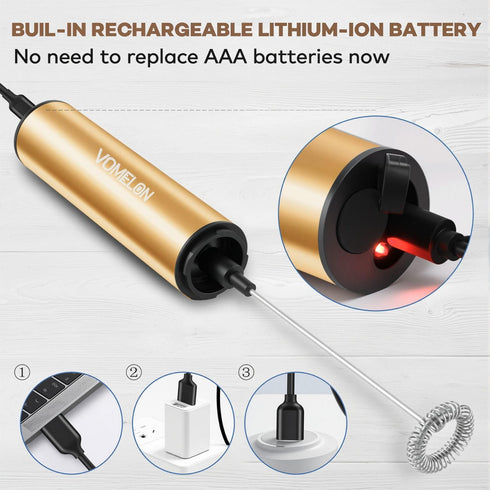 VOMELON Handheld,2-Speed 2 Rechargeable Electric Milk Frother Travel Frother with Tube Case, Milk Foamer Coffee Frother