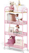 TOOLF 4-Tier Slim Rolling Cart, Metal Storage Cart with Wooden Tabletop and