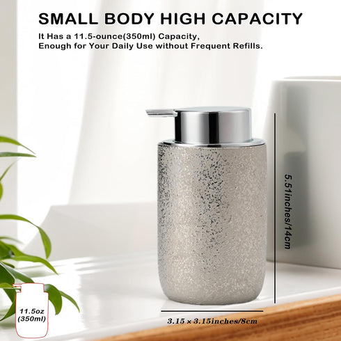 Foaming Soap Dispenser, Ceramic 12oz Foam Soap Pump for Countertop, Silver Luxury Kitchen Dispenser for Hand Soap
