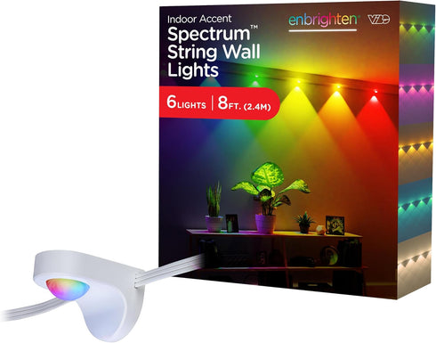 Enbrighten Spectrum Remote Controlled Indoor Accent Wall String Lights, Color Changing LED
