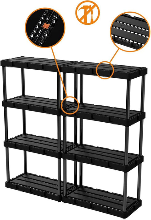Gracious Living 4 Shelf Knect-A-Shelf, Ventilated Light Duty Storage Unit for Home, Garage, Basement, Black